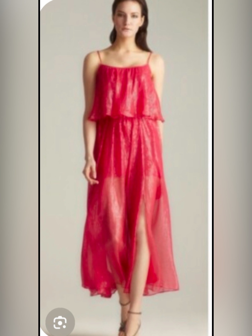 Halston Heritage Tiered Silk Gown Rose, Adjustable Spaghetti Strap Maxi SZ M NWT